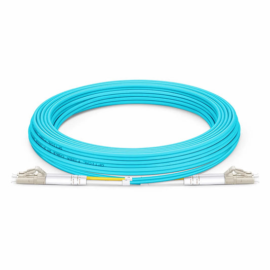 7m (23ft) Fiber Patch Cable, 2 Fibers, LC UPC Duplex to LC UPC Duplex, Multimode (OM3), Riser (OFNR), 2.0mm, Tight-Buffered, Aqua