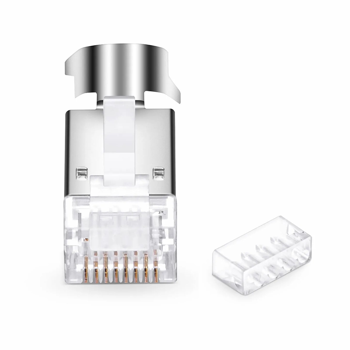 Cat6a/Cat7 RJ45 Standard Modular Plugs (Two-Piece Suit), Shielded Network Connectors for 23AWG Twisted Pair Solid Cable or Stranded Cable (50/Pack)