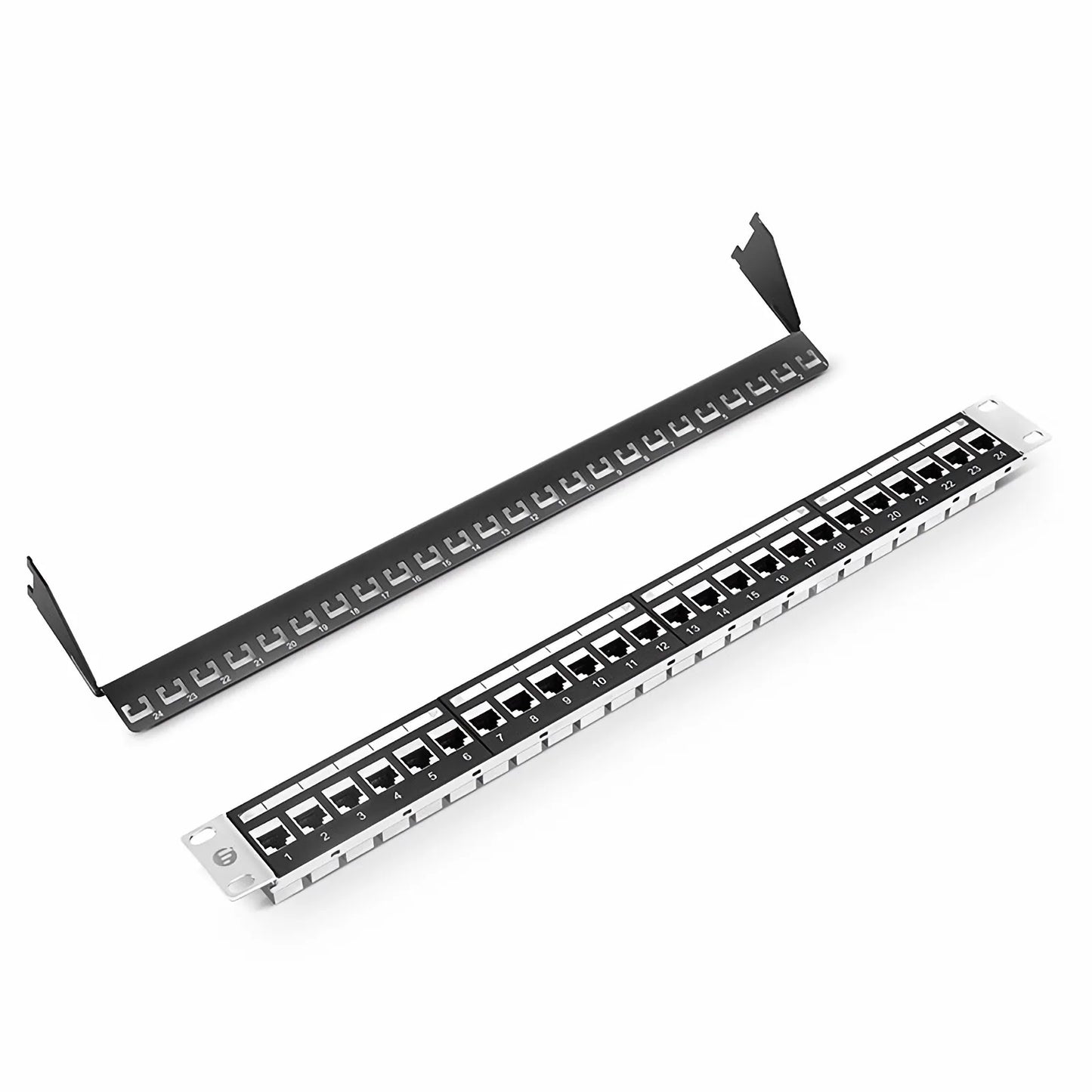 Cat5e Coupler Patch Panel, 24-Port, 1RU, Cable Management Bar Included