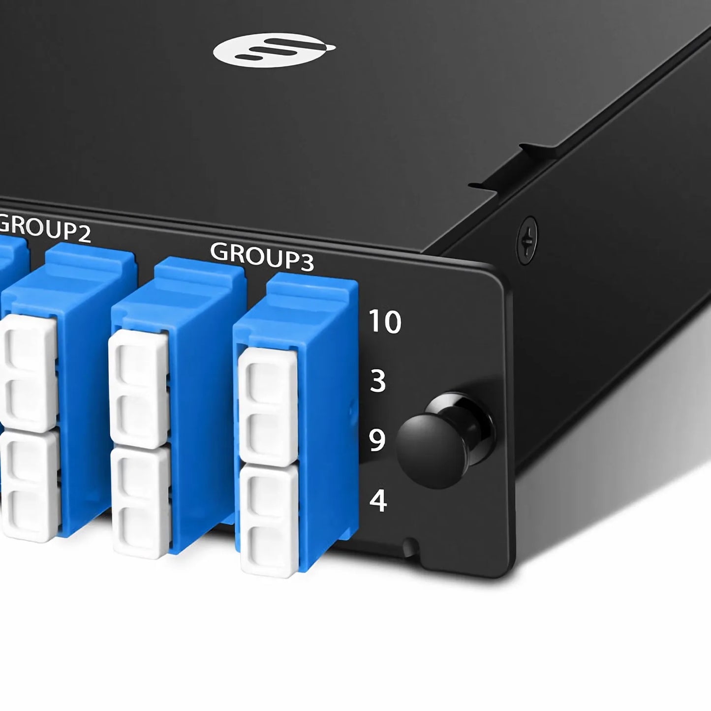 FHD™ MTP®-LC Cassette, OS2 Single Mode, Universal, 24 Fibers, 3 x MTP®-8 (Male) to 6 x LC Quad (Blue), 0.35dB Max.