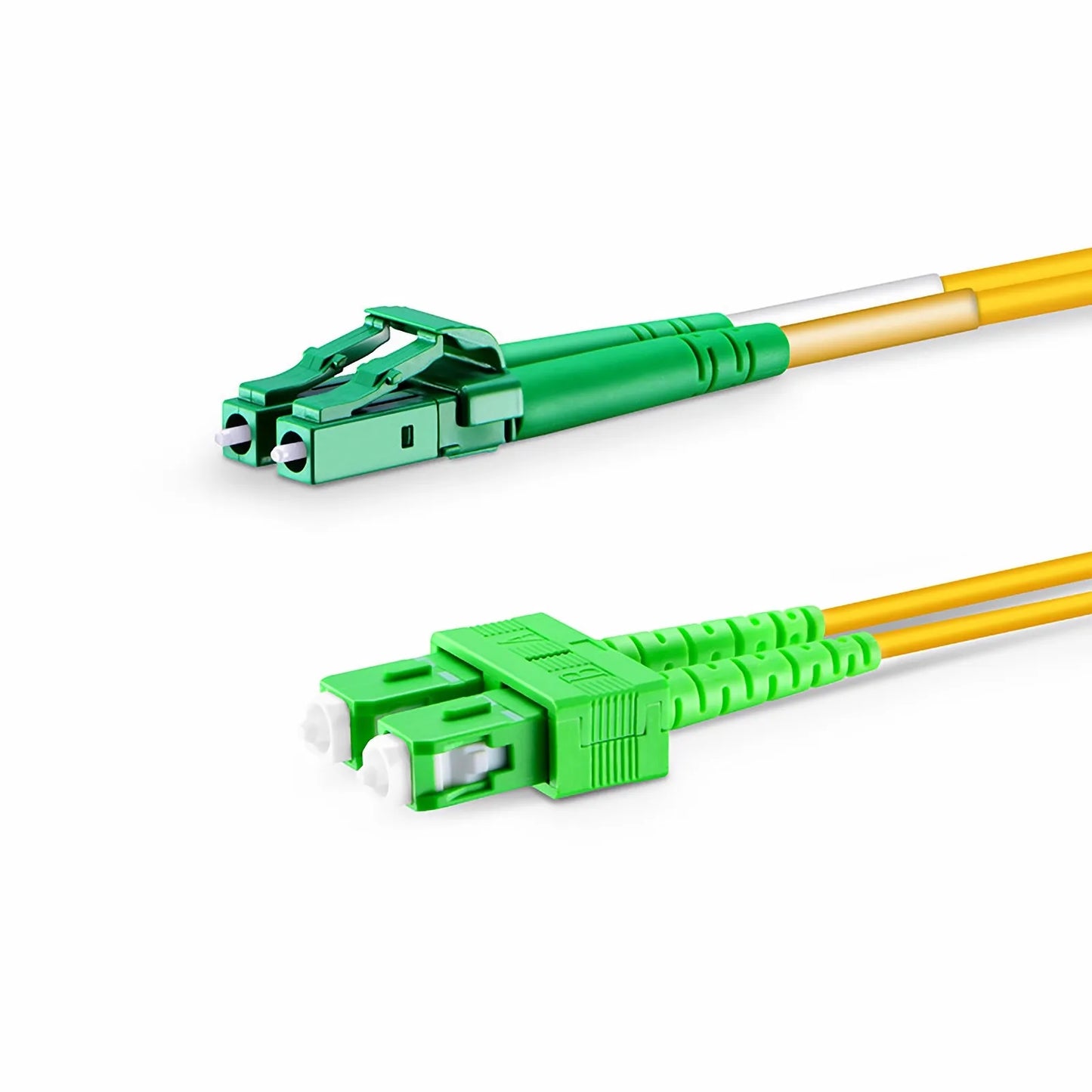 2m (7ft) Fiber Patch Cable, 2 Fibers, LC APC Duplex to SC APC Duplex, Single Mode (OS2), Riser (OFNR), 2.0mm, Tight-Buffered, Yellow