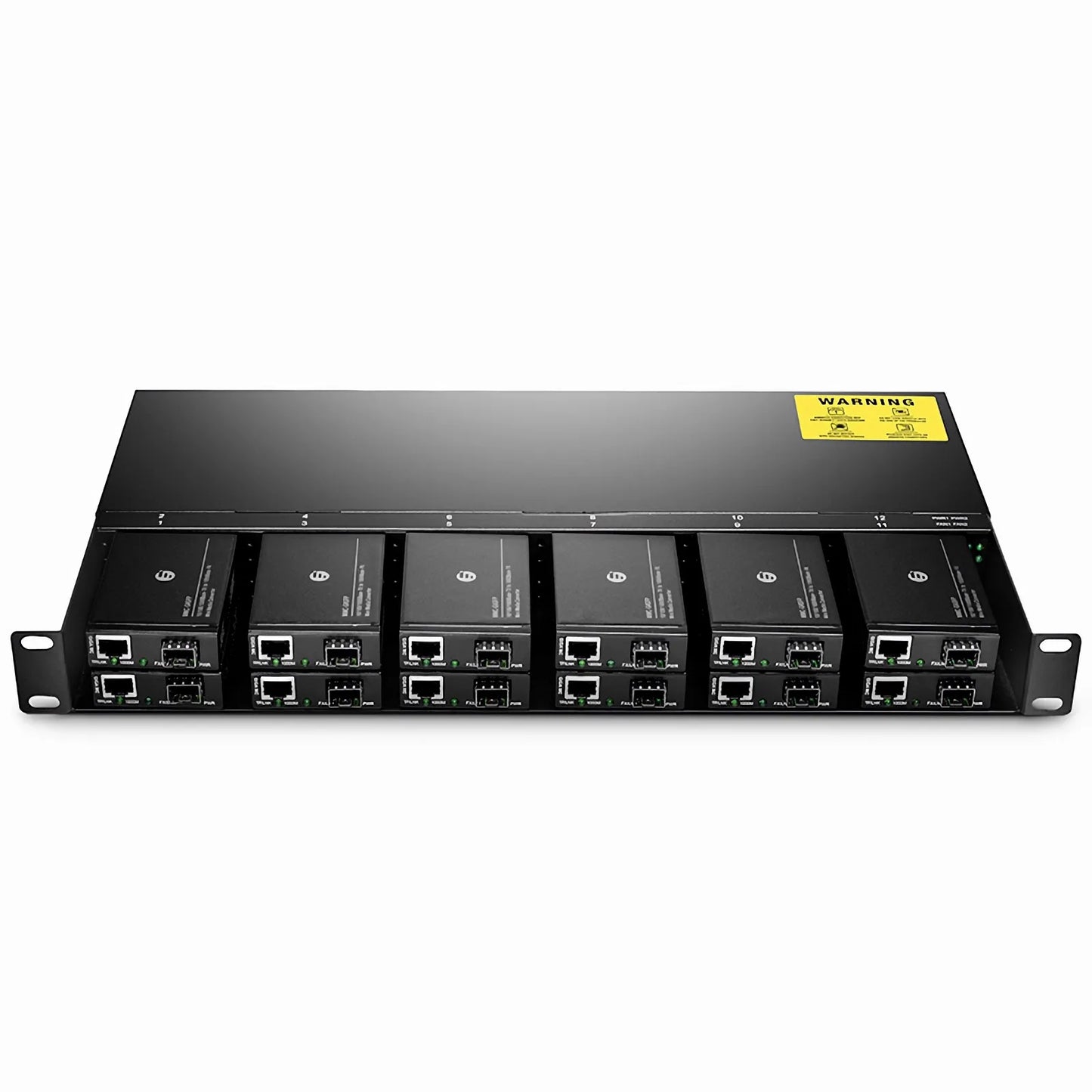 12 10/100M and 10/100/1000M Mini Media Converter Chassis, 1U Rack Mount, Dual Power AC 220V