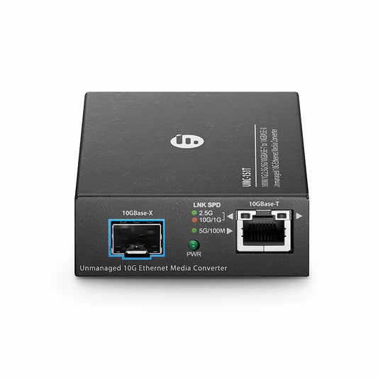 Unmanaged 1x 100M/1G/2.5G/5G/10GBase-T to 1x 10GBase-X SFP+ 10Gigabit Ethernet Media Converter, British Plug Standard