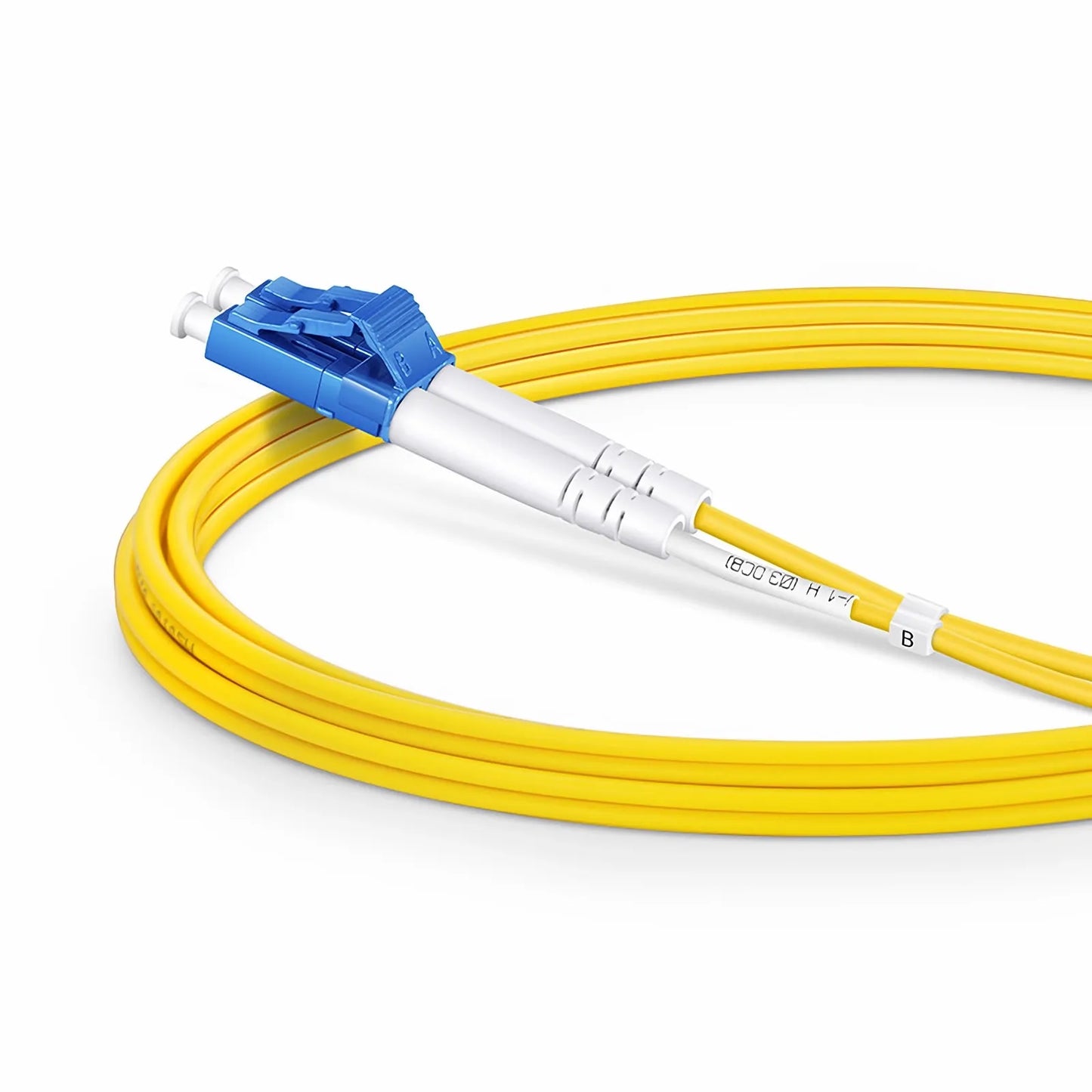 2m (7ft) Fiber Patch Cable, 2 Fibers, LC UPC Duplex to LC APC Duplex, Single Mode (OS2), Riser (OFNR), 2.0mm, Tight-Buffered, Yellow