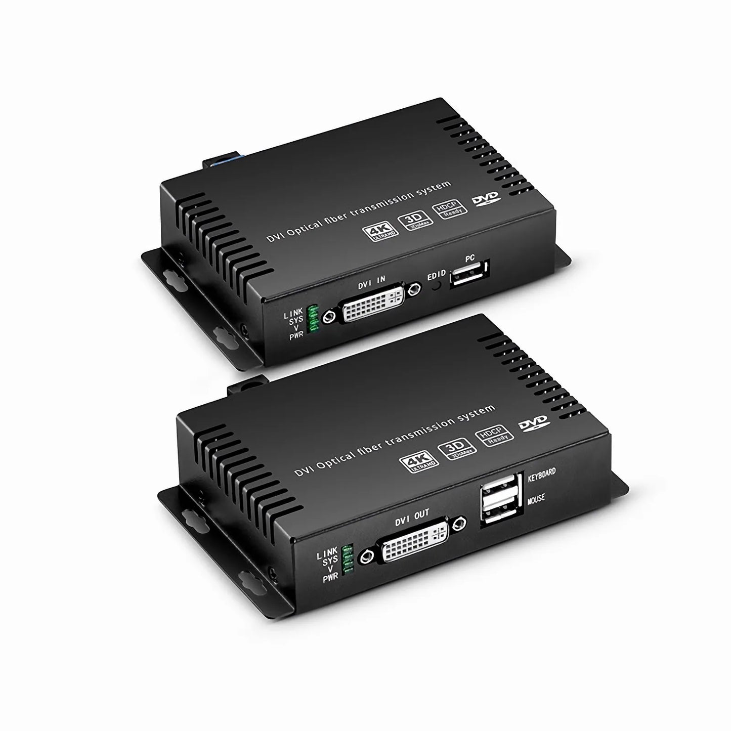 4K DVI USB2.0 KVM Extender Set with Audio and EDID over LC Fiber Optic Cable for 10km, 3840x 2160@30Hz, with Pre-installed SFP+ Modules