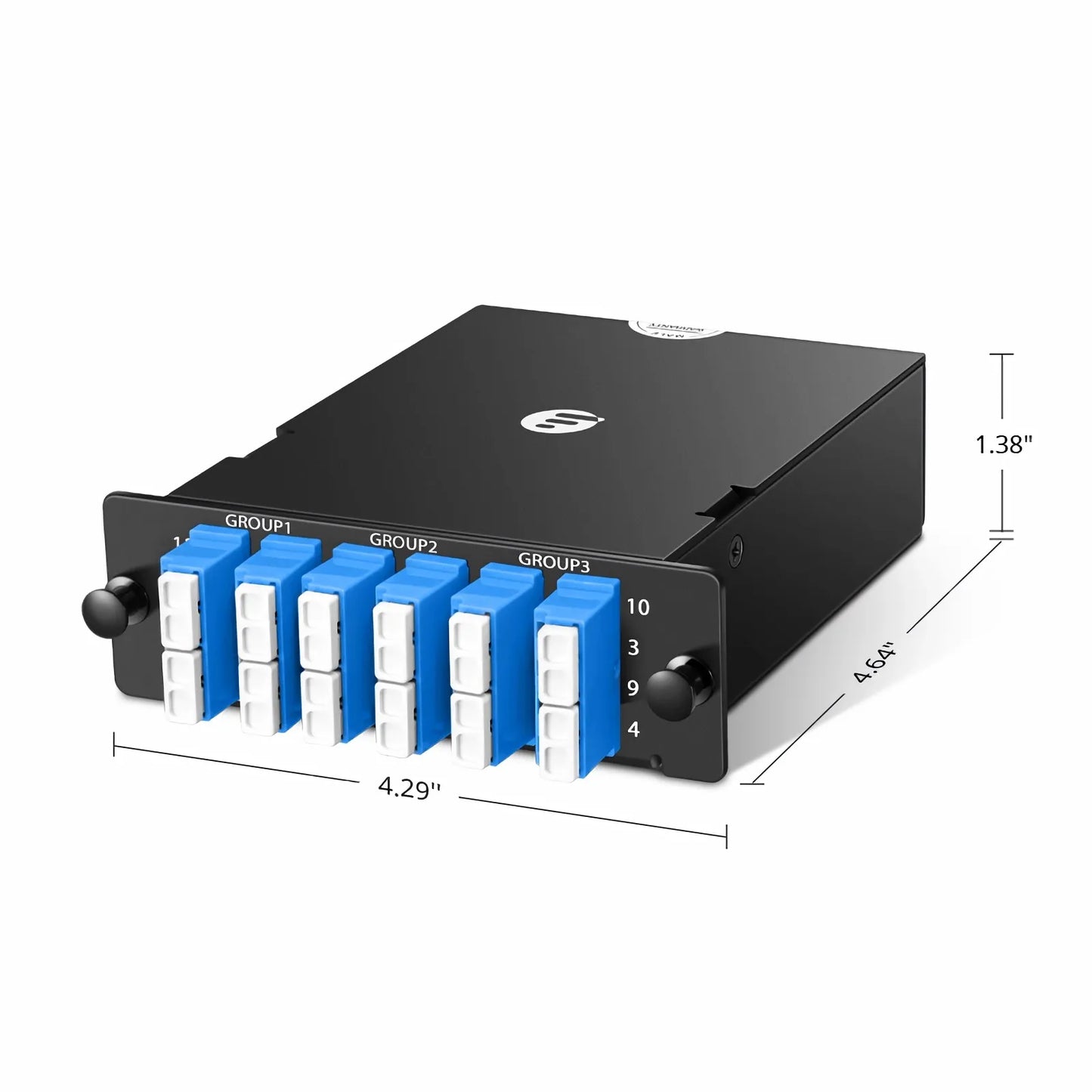 FHD™ MTP®-LC Cassette, OS2 Single Mode, Universal, 24 Fibers, 3 x MTP®-8 (Male) to 6 x LC Quad (Blue), 0.35dB Max.