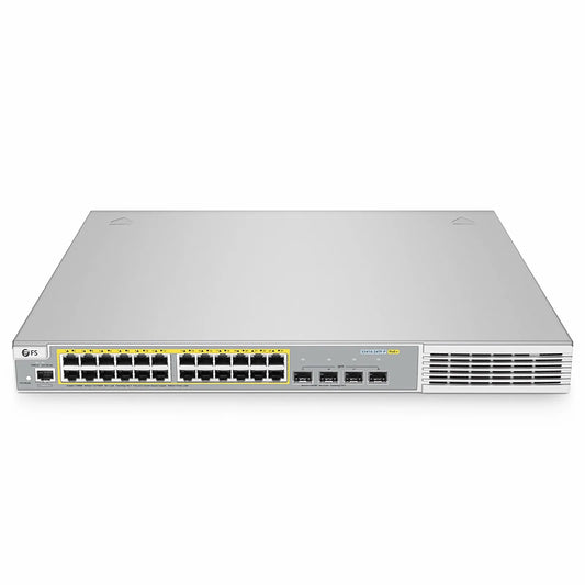 S3410-24TF-P, 24-Port Ethernet L2+ PoE+ Switch, 24 x PoE+ Ports @370W, with 4 x 1Gb SFP Uplinks, Stackable Switch, Broadcom Chip