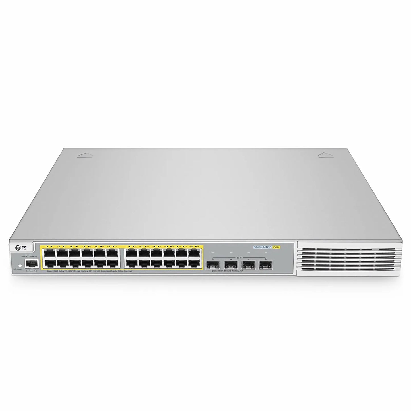 S3410-24TF-P, 24-Port Ethernet L2+ PoE+ Switch, 24 x PoE+ Ports @370W, with 4 x 1Gb SFP Uplinks, Stackable Switch, Broadcom Chip
