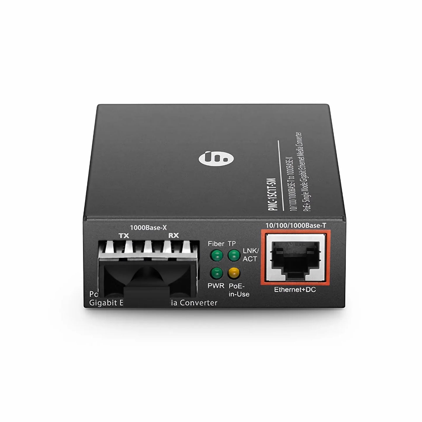1x 10/100/1000Base-T to 1x 1000Base-X Single Mode SC 1310nm 10km Gigabit Ethernet PoE+ Media Converter, European Plug standard