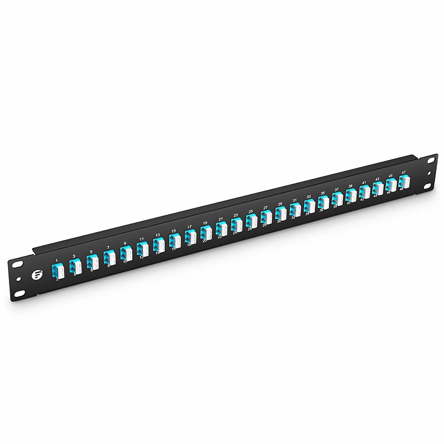 FHU™ 1U 19'' Fiber Adapter Panel, 48 Fibers OM4 Multimode, 24 x LC UPC Duplex (Aqua) Adapter, Ceramic Sleeve