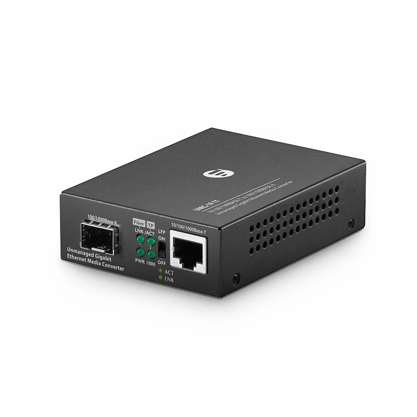 Unmanaged 1x 10/100/1000Base-T RJ45 to 1x 100/1000Base-X SFP Gigabit Ethernet Media Converter, American Plug Standard