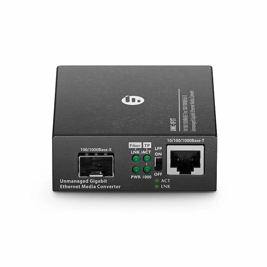 Unmanaged 1x 10/100/1000Base-T to 1x 100/1000Base-X SFP Gigabit Ethernet Media Converter, European Plug standard
