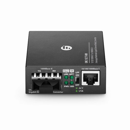 Unmanaged 1x 10/100/1000Base-T to 1x 1000Base-X Multimode SC 850nm 220/550m Gigabit Ethernet Media Converter, European Plug standard