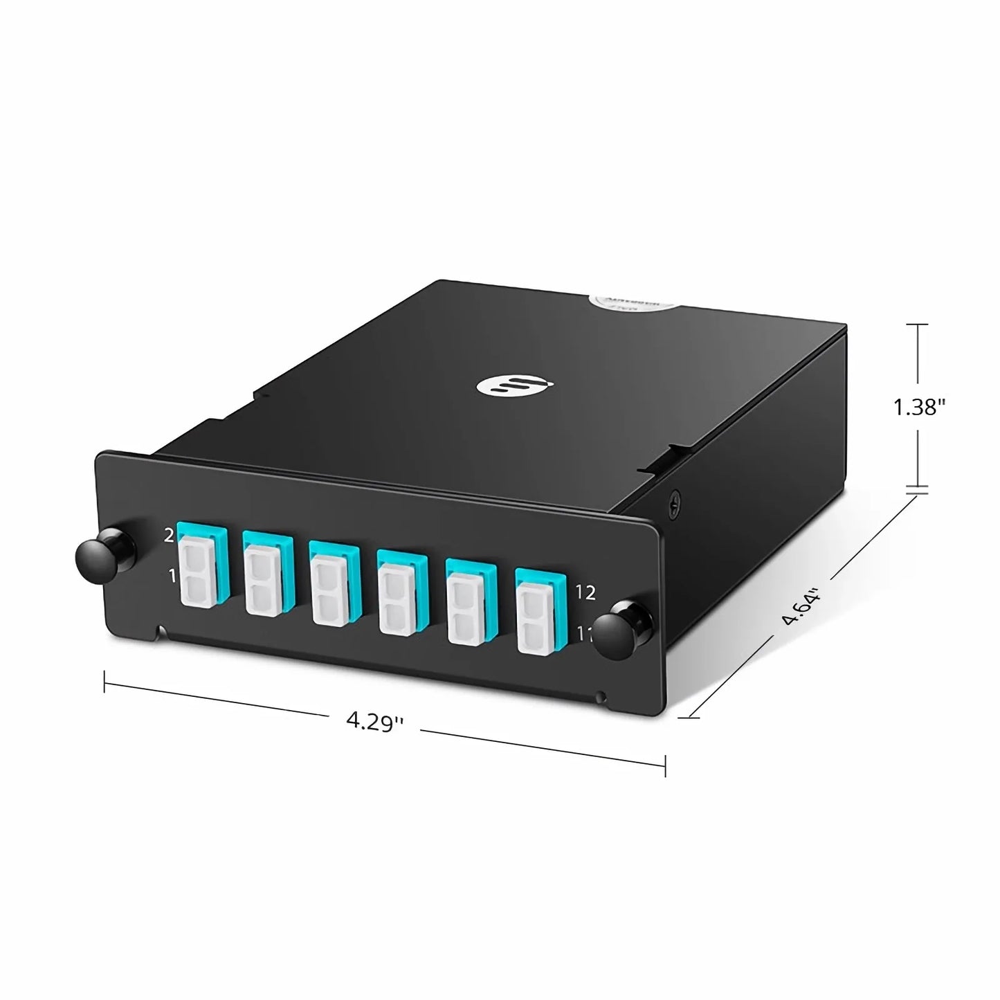 FHD™ MTP®-LC Cassette, OM3 Multimode, Type AF, 12 Fibers, MTP®-12 (Male) to 6 x LC Duplex (Aqua), 0.35dB Max.