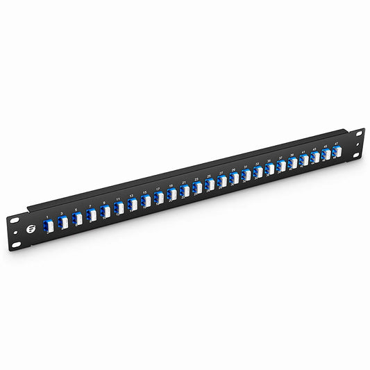 FHU™ 1U 19'' Fiber Adapter Panel, 48 Fibers OS2 Single Mode, 24 x LC UPC Duplex (Blue) Adapter, Ceramic Sleeve