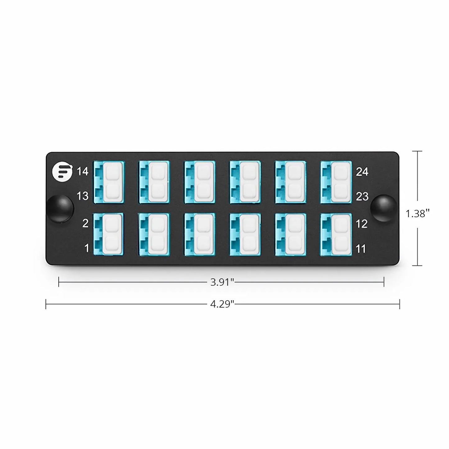 FHD™ Fiber Adapter Panel, 24 Fibers OM4 Multimode, 12 x LC UPC Duplex (Aqua) Adapter, Ceramic Sleeve