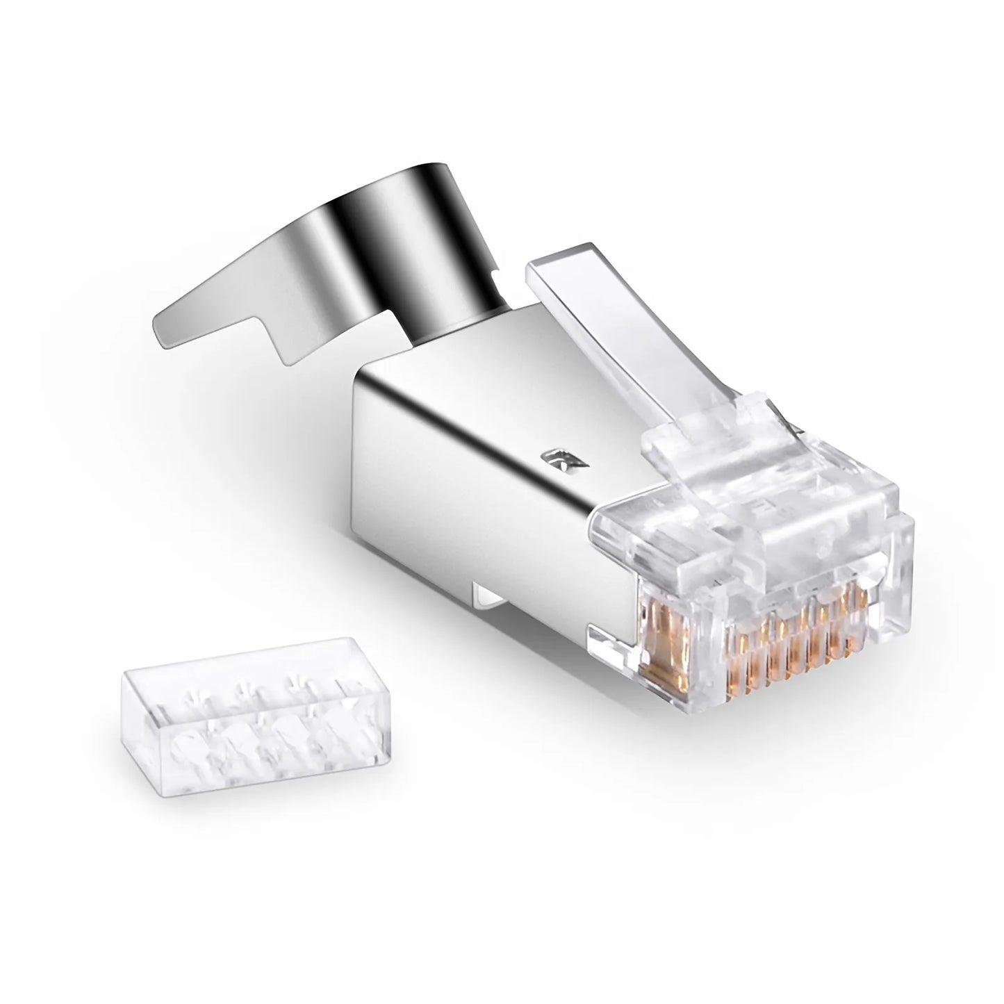 Cat6 RJ45 Standard Modular Plugs (Two-Piece Suit), Shielded Network Connectors for 23AWG Twisted Pair Solid or Stranded Cable (50/Pack)
