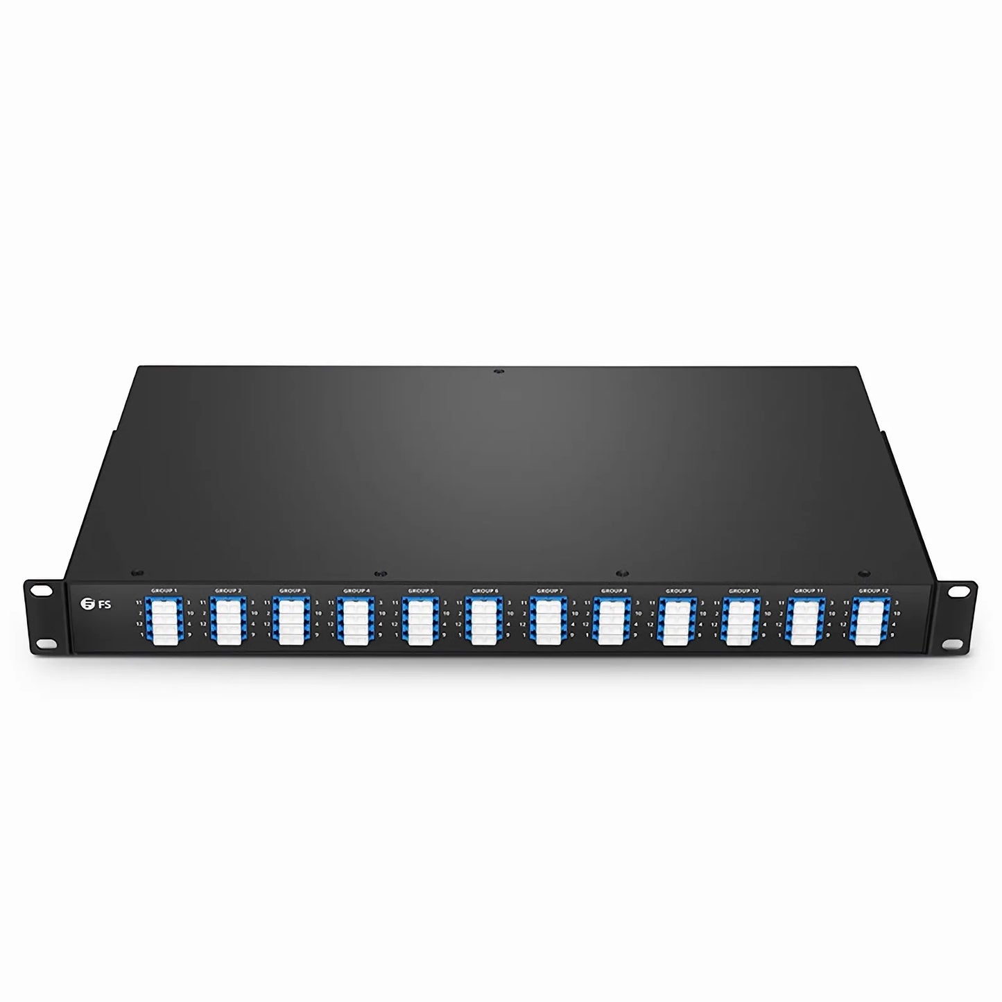FHU™ 1U MTP®-LC Cassette, OS2 Single Mode, Universal, 96 Fibers, 12 x MTP®-8 (Male) to 24 x LC Quad (Blue), 0.35dB Max.