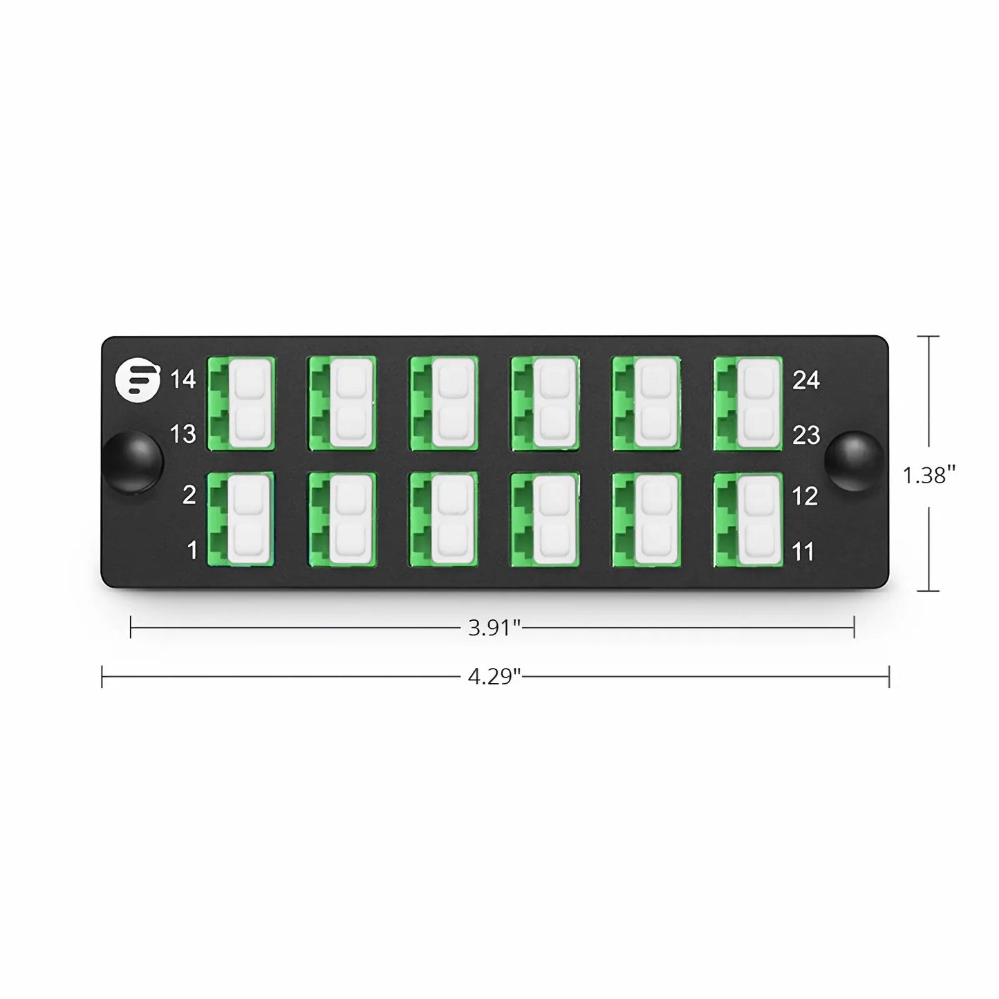 FHD™ Fiber Adapter Panel, 24 Fibers OS2 Single Mode, 12 x LC APC Duplex (Green) Adapter, Ceramic Sleeve