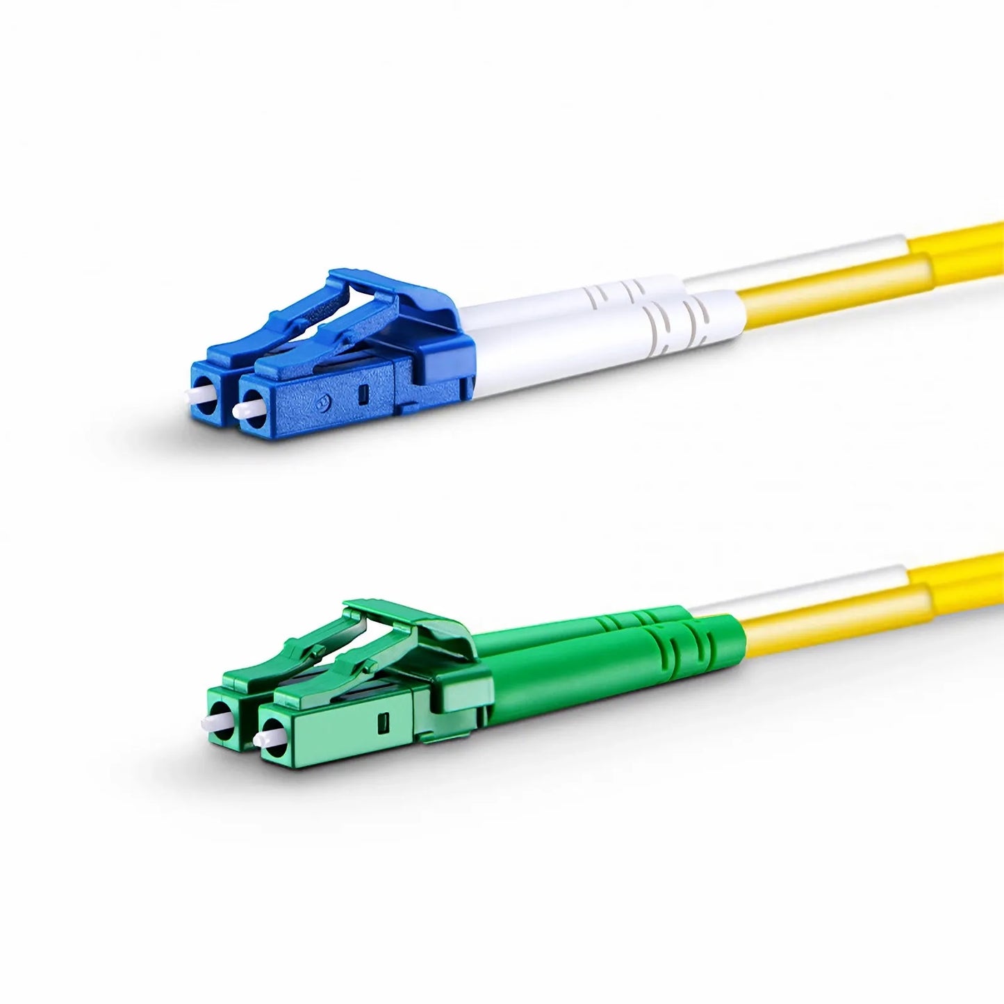 10m (33ft) Fiber Patch Cable, 2 Fibers, LC UPC Duplex to LC APC Duplex, Single Mode (OS2), Riser (OFNR), 2.0mm, Tight-Buffered, Yellow