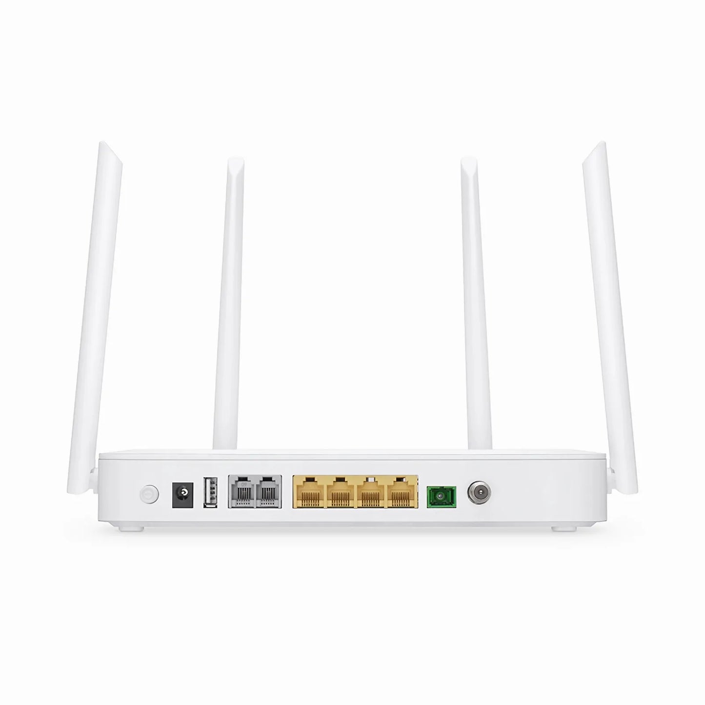 TA1910-4GVC-W, XPON (GPON + EPON) HGU ONU with 1 x PON, 4 x GE, 2 x POTS, 1 x RF, 1 x USB, and 4 x External Dual Band Antennas (1200M WiFi 4/5)
