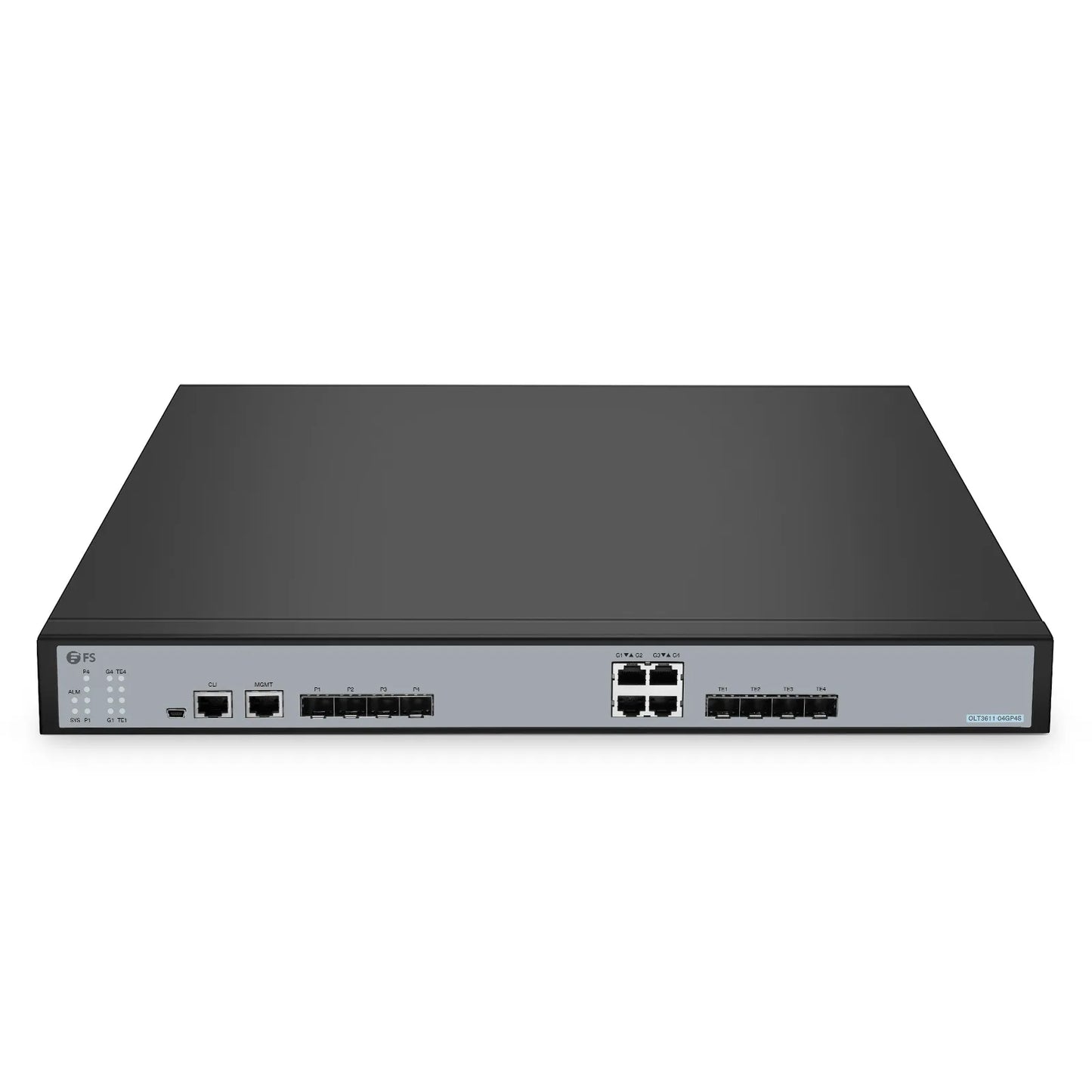 OLT3611-04GP4S, Layer 3 Feature 4-Port GPON OLT with 4 × Gigabit RJ45 and 4 × 10G SFP+ Uplink Ports, AC/DC Power Supply