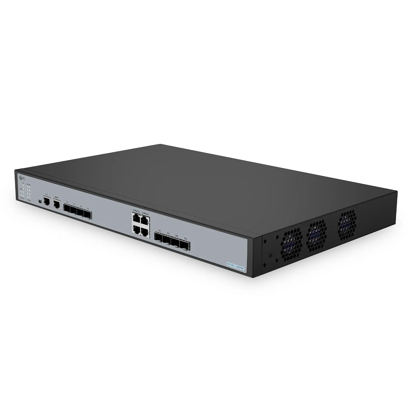 OLT3611-04GP4S, Layer 3 Feature 4-Port GPON OLT with 4 × Gigabit RJ45 and 4 × 10G SFP+ Uplink Ports, AC/DC Power Supply