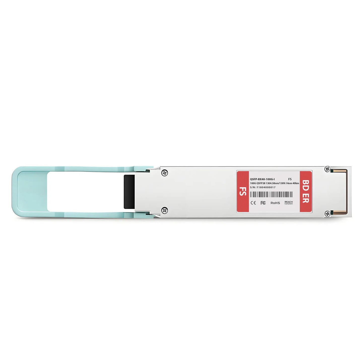 100GBASE-BX40-U QSFP28 BiDi 4 x 25G NRZ 1304.58nm-TX/1309.14nm-RX 40km DOM Simplex LC/APC SMF Optical Transceiver Module for FS Switches (Industrial)