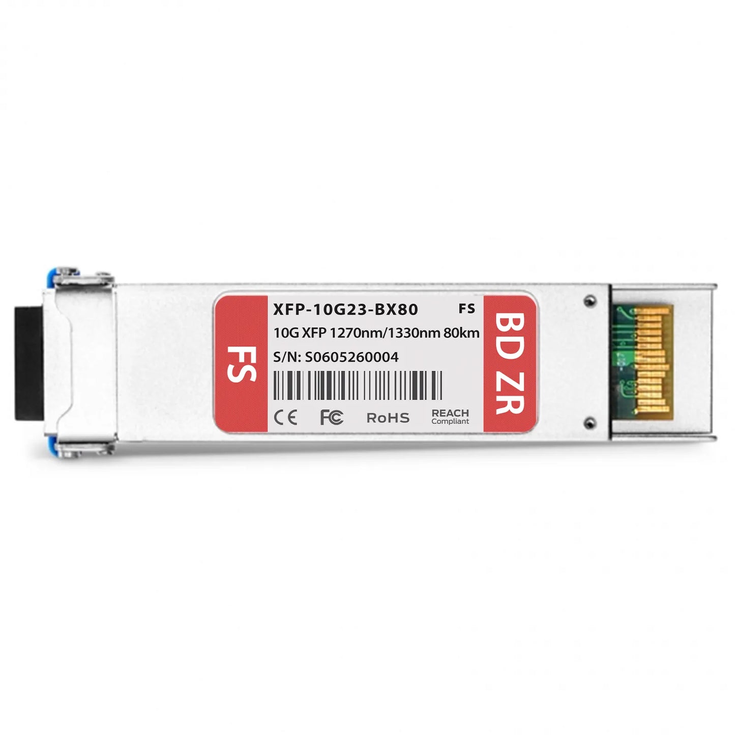 10GBASE-BX XFP BiDi 1270nm-TX/1330nm-RX 80km DOM Simplex LC SMF Optical Transceiver Module for FS Switches