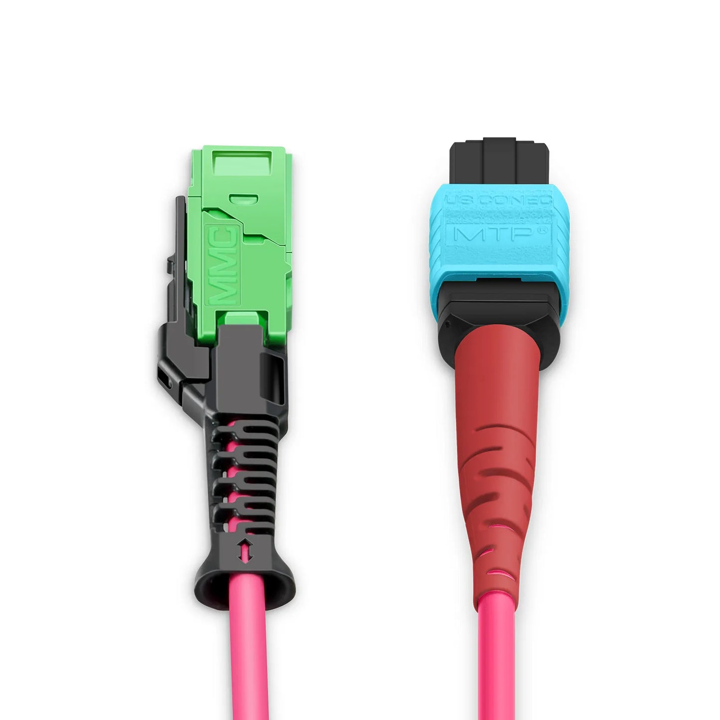 3m (10ft) MMC Jumper, MMC-24 APC (Female) to MTP®-24 UPC (Female), 24 Fibers, Multimode (OM4), Plenum (OFNP), 0.35dB Max, Jumper Polarity, Magenta