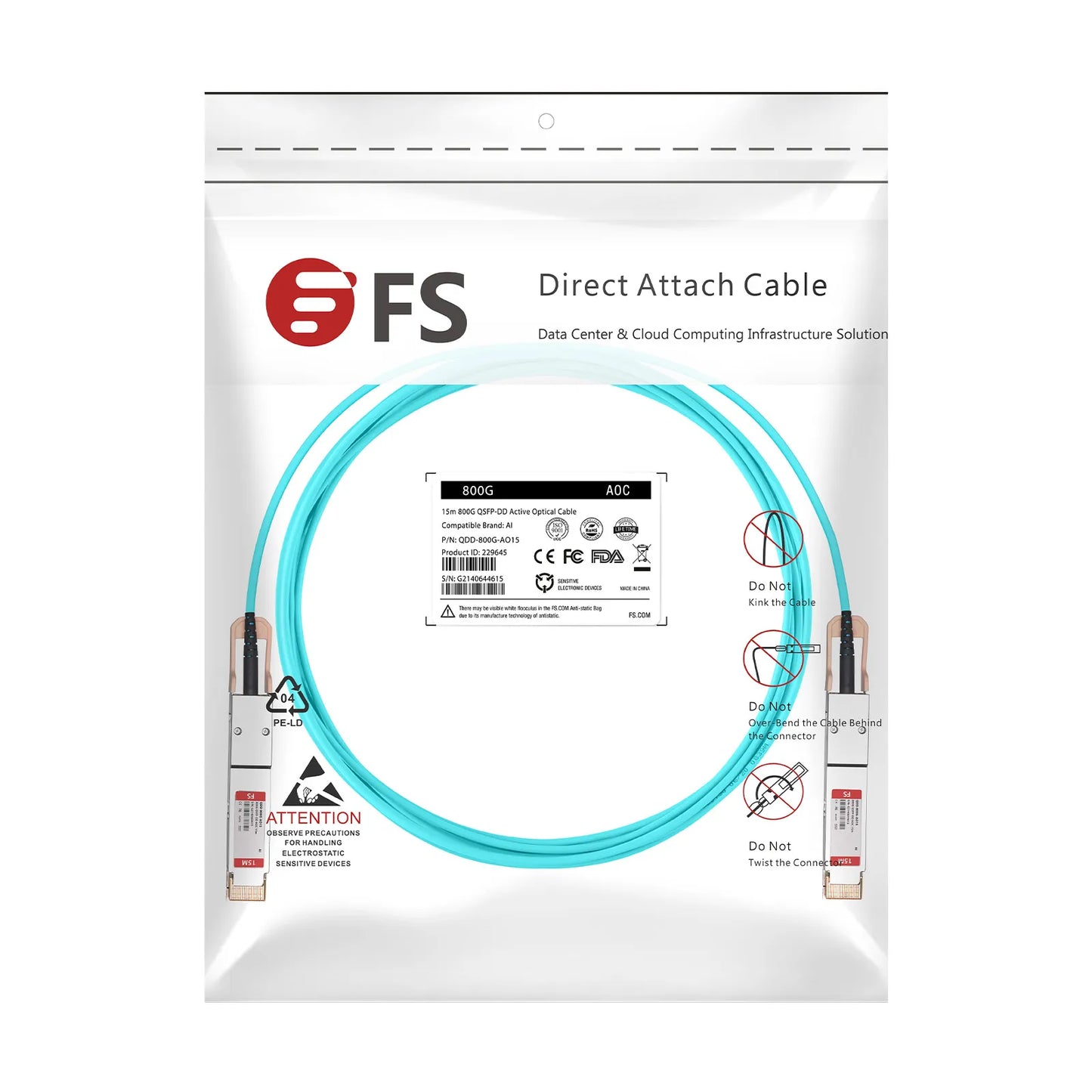 15m (49ft) Arista Networks A-D800-D800-15M Compatible 800G QSFP-DD 8 x 100G PAM4 Active Optical Cable
