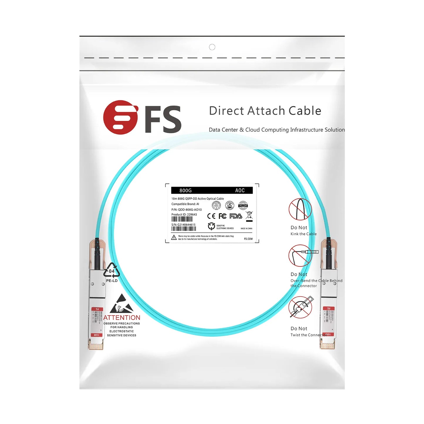 10m (33ft) Arista Networks A-D800-D800-10M Compatible 800G QSFP-DD 8 x 100G PAM4 Active Optical Cable
