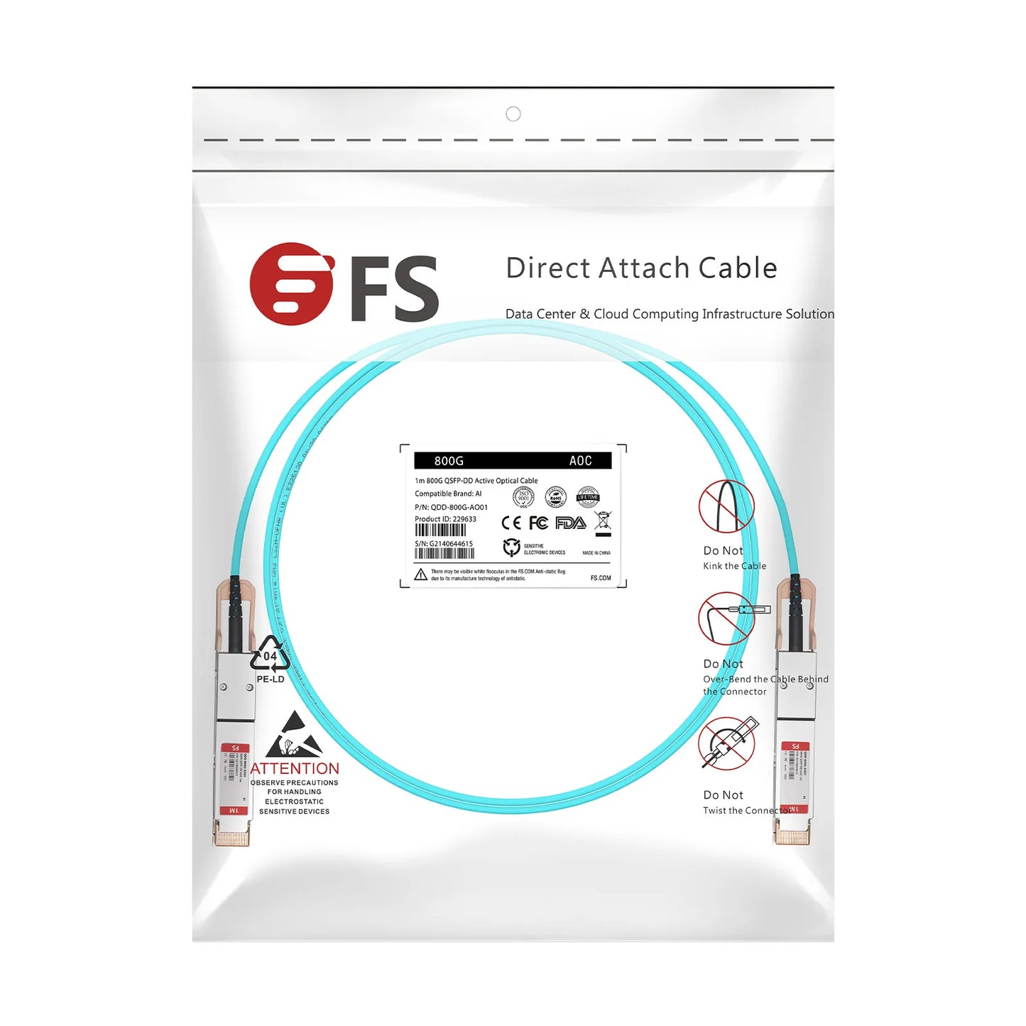 1m (3ft) Juniper Networks QDD-800G-AOC-1M Compatible 800G QSFP-DD 8 x 100G PAM4 Active Optical Cable
