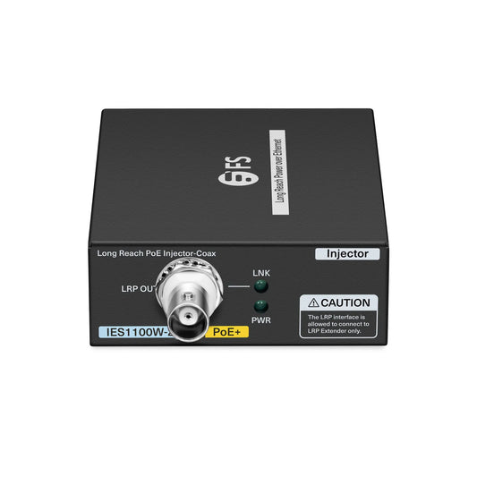 IES1100W-2PD, 1-Port 10/100M Fast Ethernet Long Reach PoE over Coaxial Injector, 1 x PoE+ Input to 1 x BNC Female Output, -20 to 70°C Operating Temperature