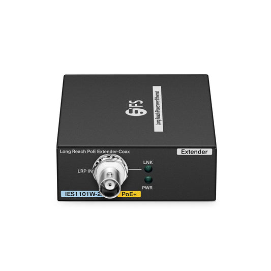 IES1101W-2PD, 1-Port 10/100M Fast Ethernet Long Reach PoE over Coaxial Extender, 1 x BNC Female Input to 1 x PoE+ Output, -20 to 70°C Operating Temperature
