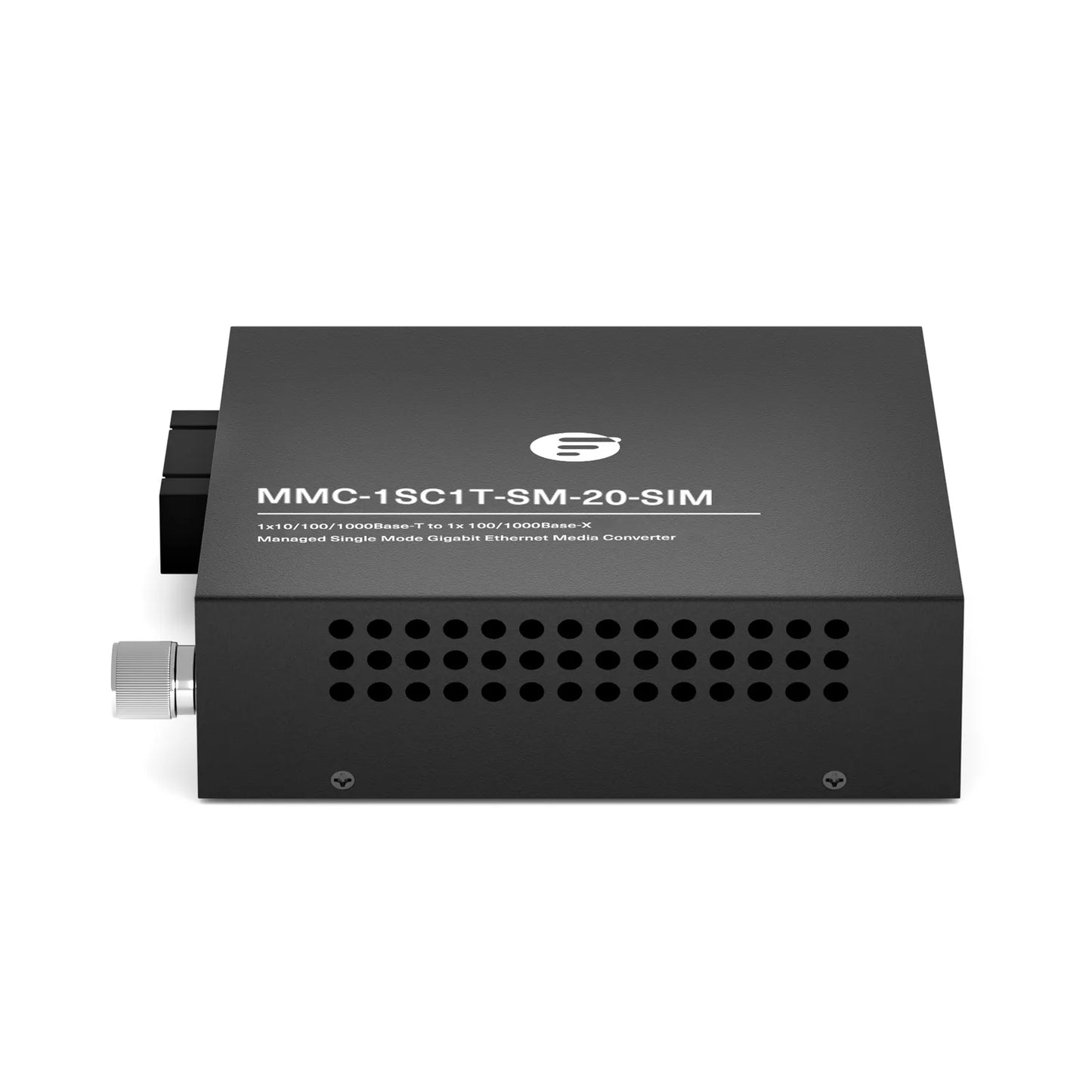 Managed 1x 10/100/1000Base-T RJ45 to 1x 100/1000Base-X Single Mode Duplex SC 1310nm 20km Gigabit Ethernet Media Converter, Slide-in Module, American Plug Standard