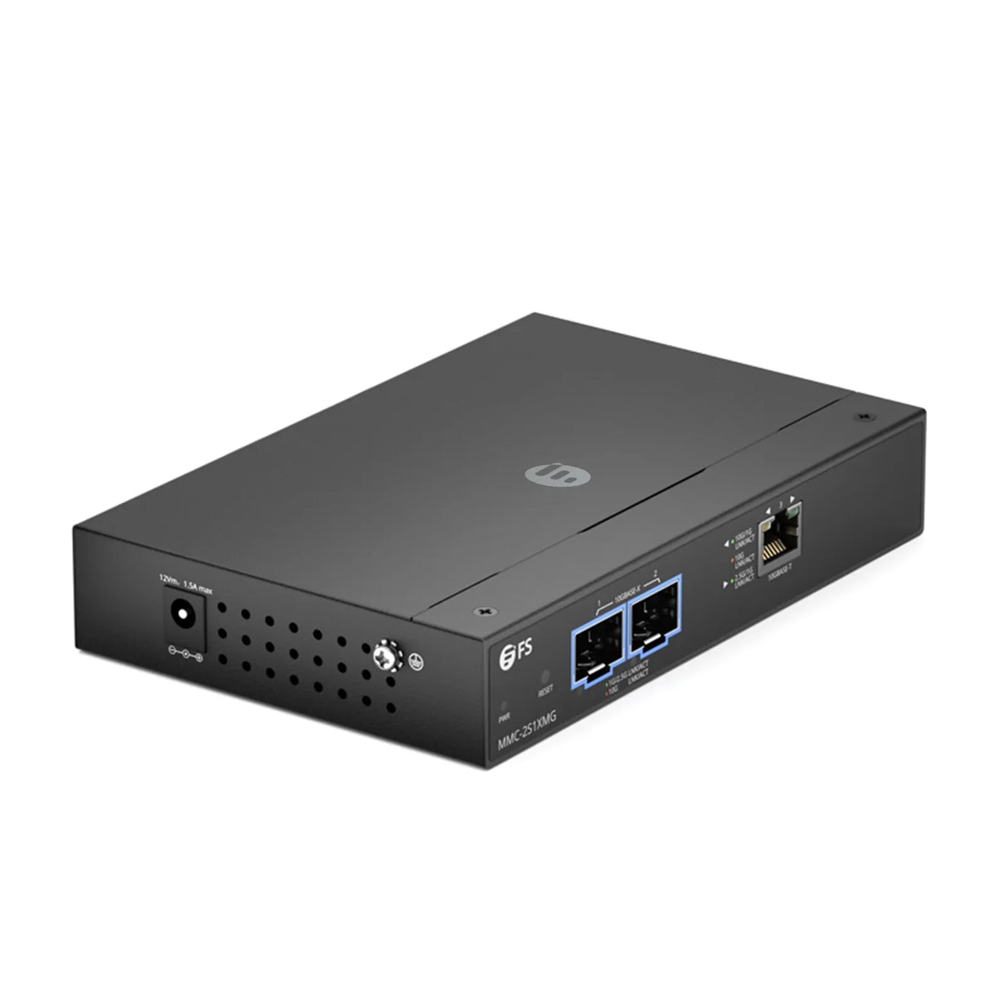 Managed 1x 100M/1G/2.5G/5G/10GBase-T RJ45 to 2x 10GBase-X SFP+ 10Gigabit Ethernet Media Converter, European Plug standard