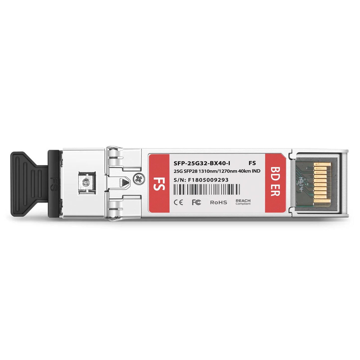 25GBASE-D SFP28 BiDi 1310nm-TX/1270nm-RX 40km DOM Simplex LC/UPC SMF Optical Transceiver Module for FS Switches (Industrial)