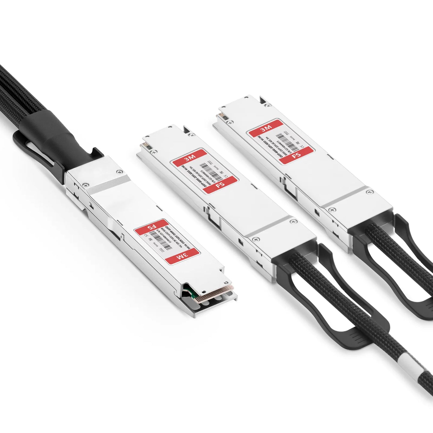 3m (10ft) NVIDIA/Mellanox Compatible 800G OSFP 8 x 100G PAM4 Finned Top to 2 x 400G OSFP 4 x 100G PAM4 Flat Top Ethernet Active Electrical Copper Breakout Cable