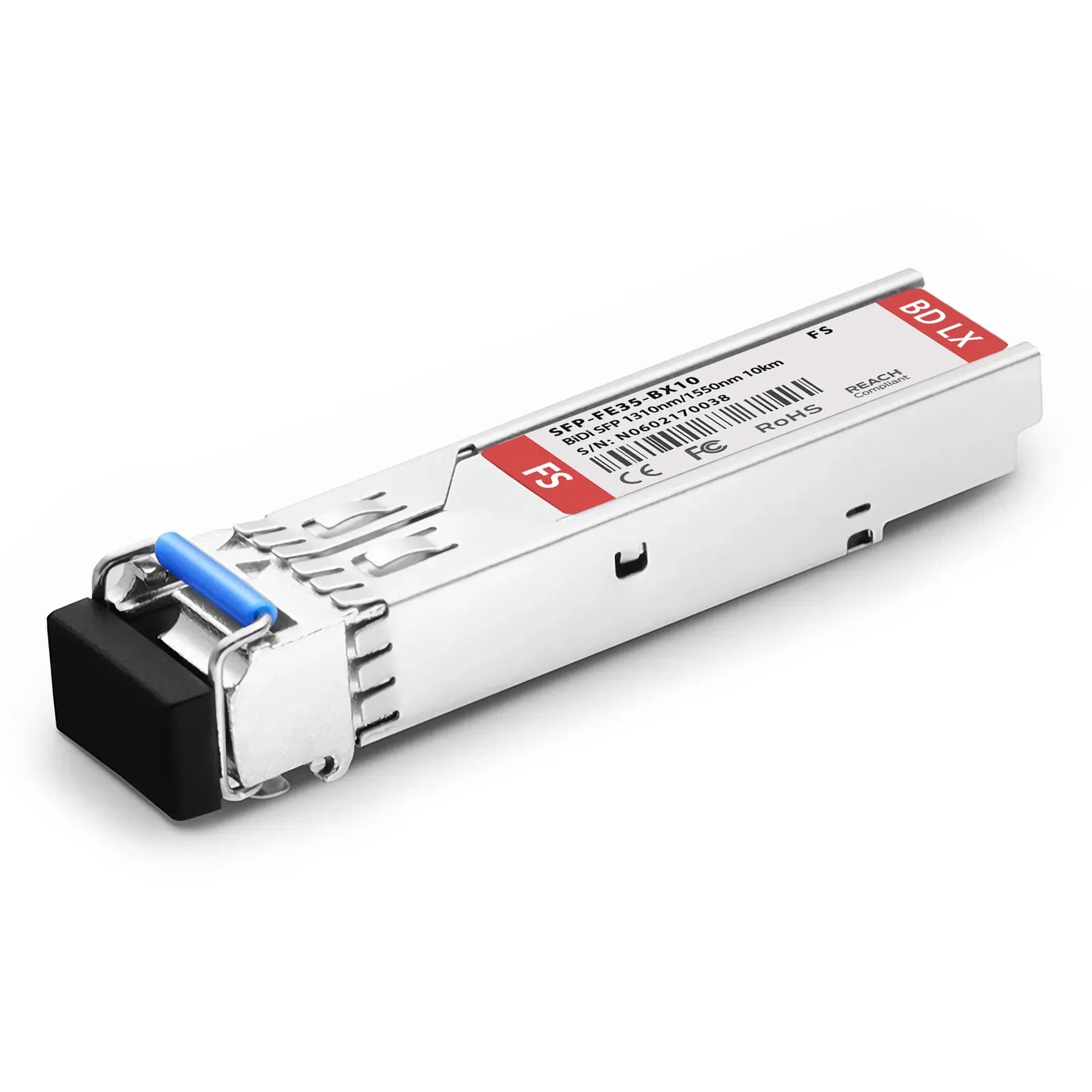 100BASE-BX-U SFP BiDi 1310nm-TX/1550nm-RX 10km DOM Simplex LC SMF Optical Transceiver Module for FS Switches