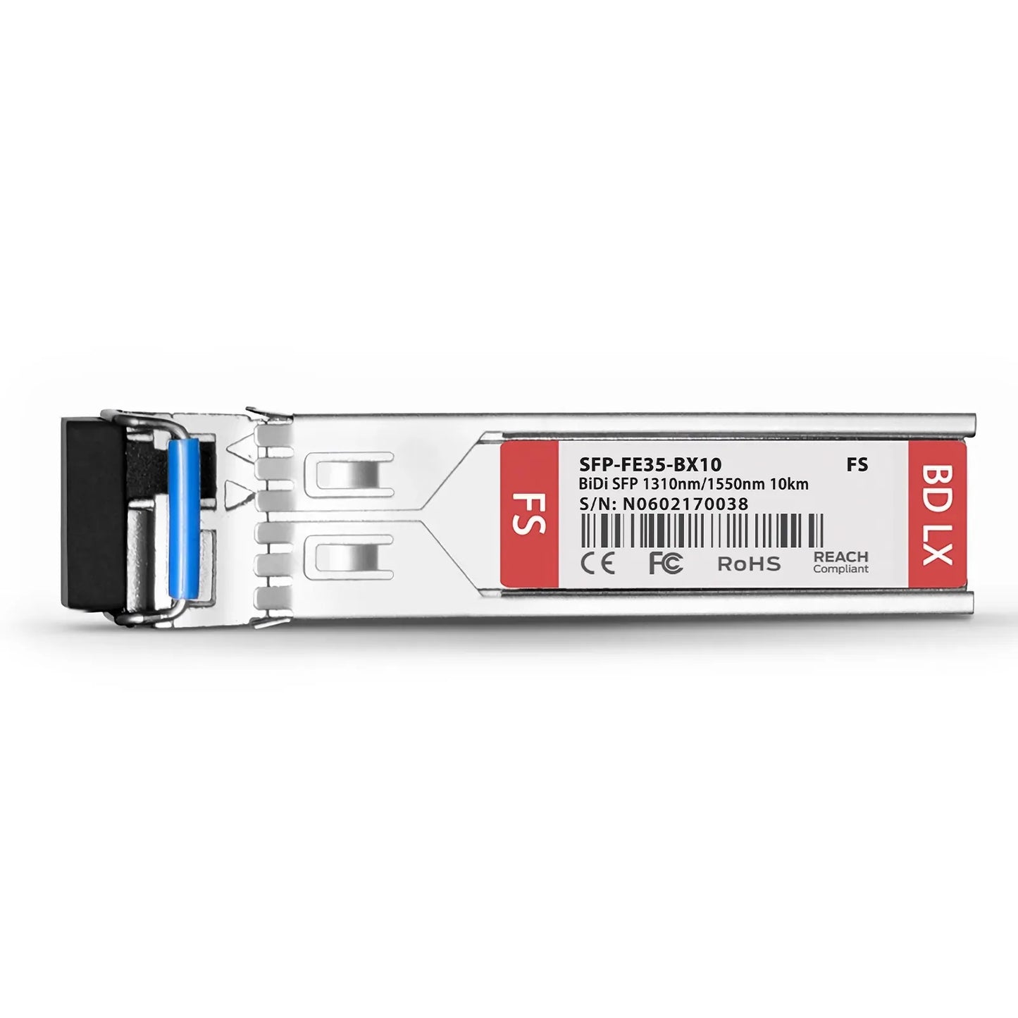 100BASE-BX-U SFP BiDi 1310nm-TX/1550nm-RX 10km DOM Simplex LC SMF Optical Transceiver Module for FS Switches