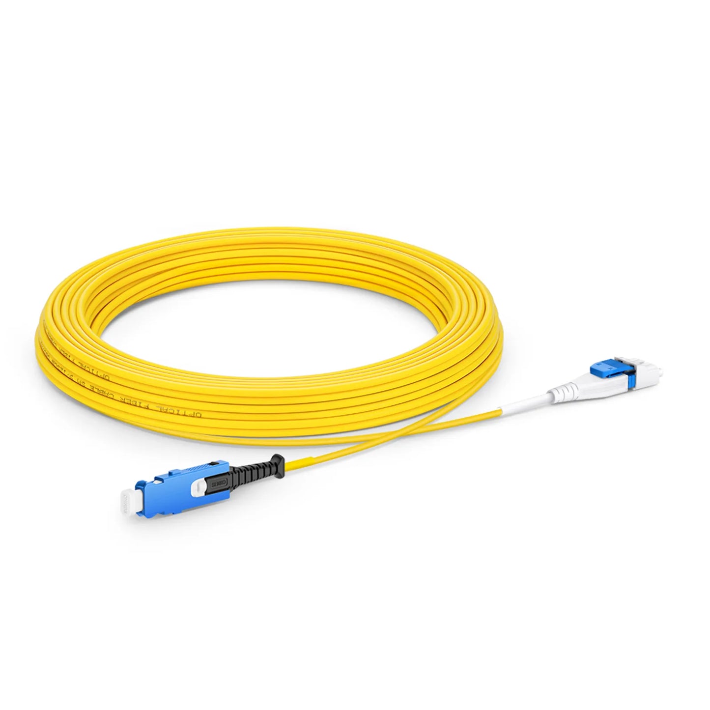 10m (33ft) Fiber Patch Cable, 2 Fibers, SN UPC Duplex to LC UPC Duplex Flat Clip Uniboot, Single Mode (OS2), Riser (OFNR), 1.6mm, Yellow, for 400G Network Connection