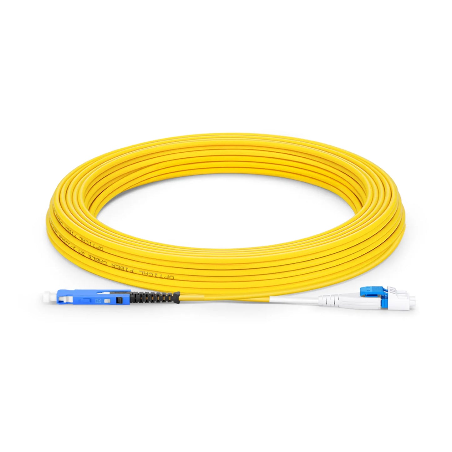 10m (33ft) Fiber Patch Cable, 2 Fibers, SN UPC Duplex to LC UPC Duplex Flat Clip Uniboot, Single Mode (OS2), Riser (OFNR), 1.6mm, Yellow, for 400G Network Connection
