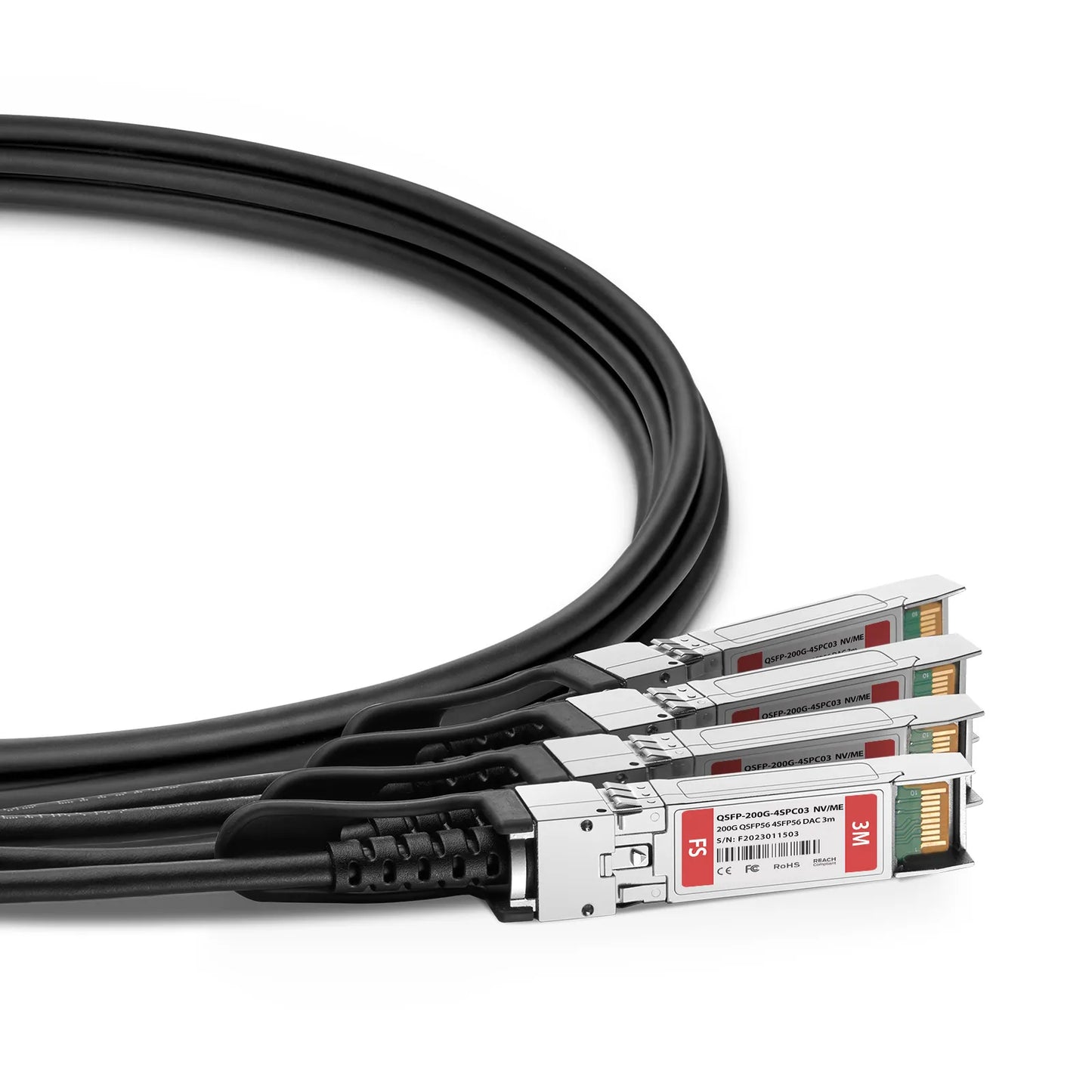 3m (10ft) NVIDIA/Mellanox MCP7H70-V003R26 Compatible 200G QSFP56 4 x 50G PAM4 to 4 x 50G SFP56 50G PAM4 Ethernet Passive Direct Attach Copper Breakout Cable