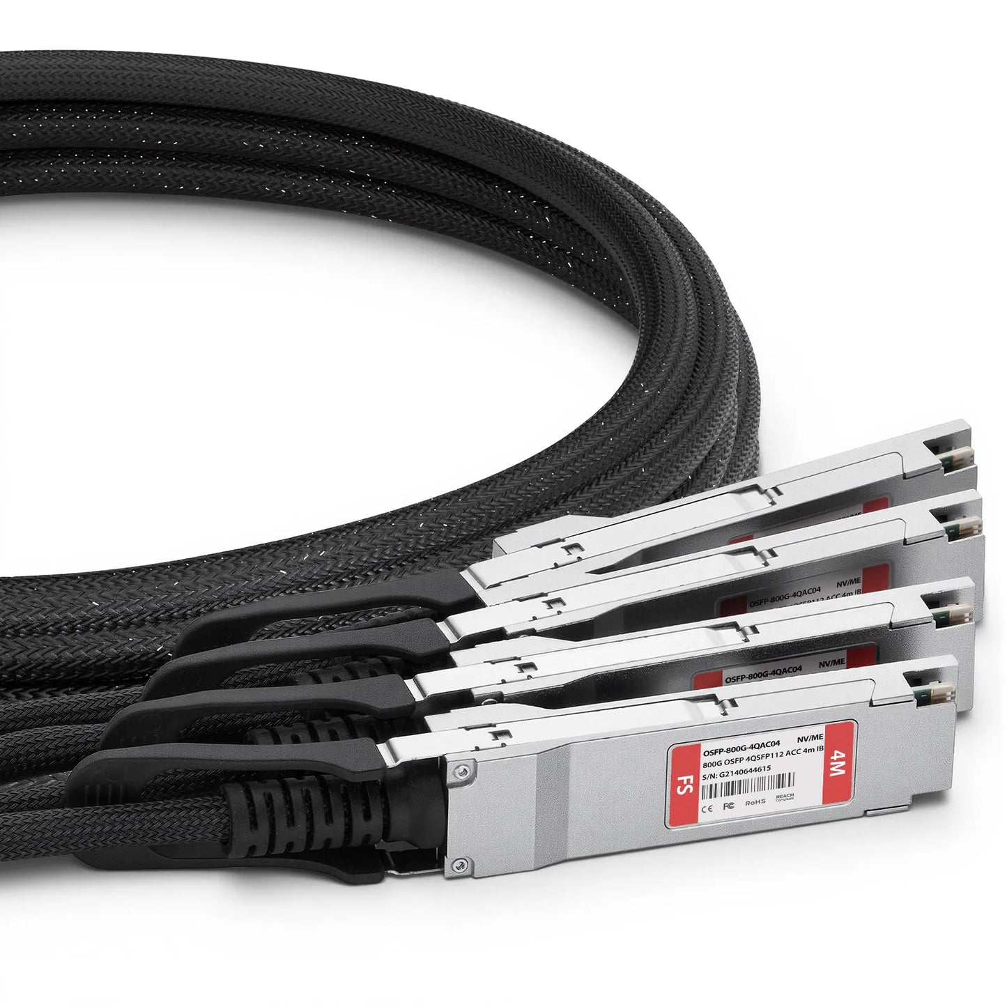 4m (13ft) NVIDIA/Mellanox MCA7J75-N004 Compatible 800G Twin-port OSFP 8 x 100G PAM4 Finned Top to 4 x 200G QSFP112 2 x 100G PAM4 InfiniBand NDR Active Direct Attach Copper Breakout Cable for Quantum-2 Switches and ConnectX-7 HCA