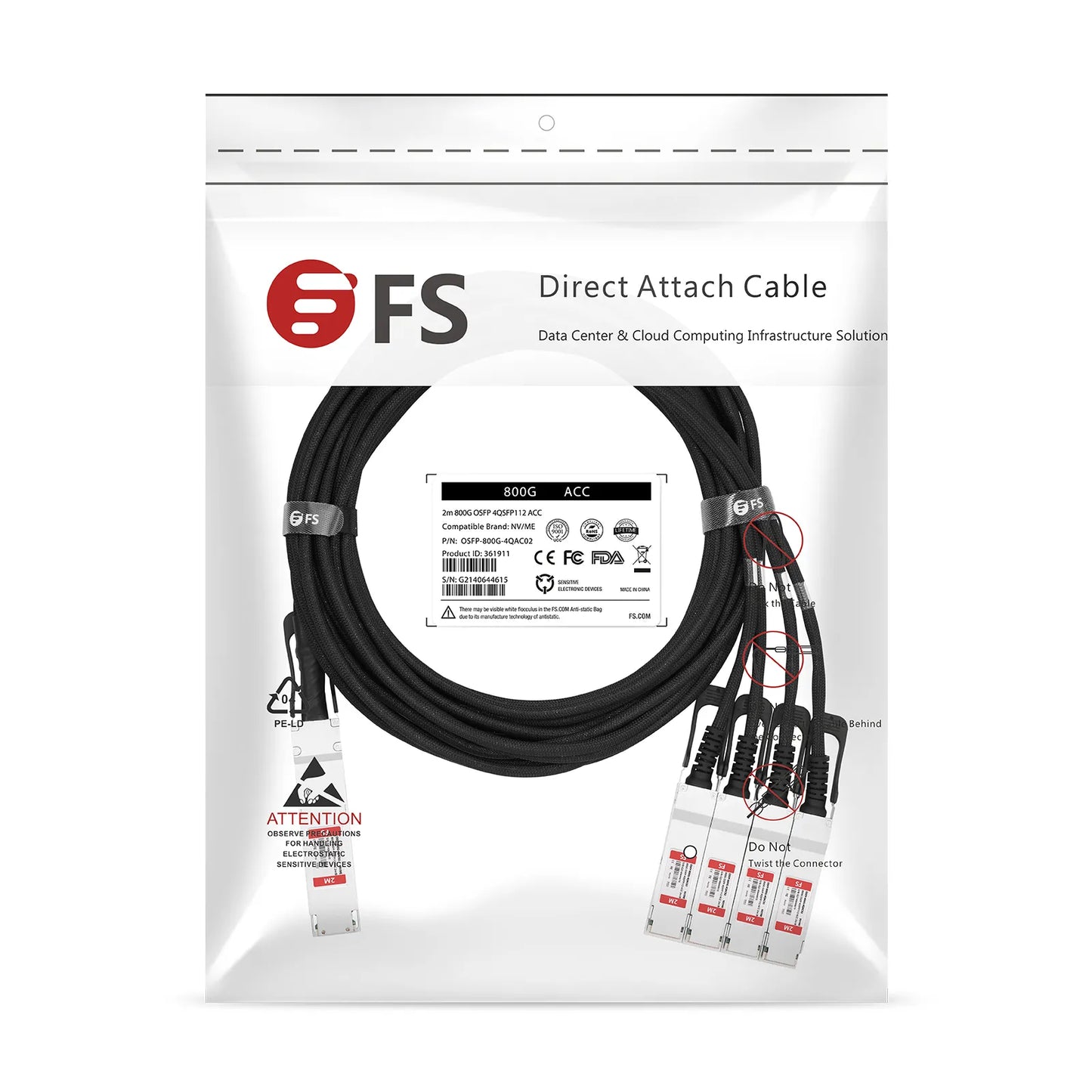 2m (7ft) NVIDIA/Mellanox MCA7J75-N002 Compatible 800G Twin-port OSFP 8 x 100G PAM4 Finned Top to 4 x 200G QSFP112 2 x 100G PAM4 InfiniBand NDR Active Direct Attach Copper Breakout Cable for Quantum-2 Switches and ConnectX-7 HCA