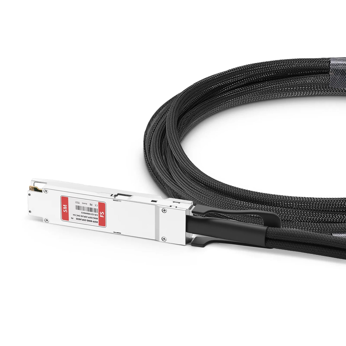 5m (16ft) 800G OSFP 8 x 100G PAM4 Finned Top to 2 x 400G OSFP 4 x 100G PAM4 Flat Top Active Electrical Copper Breakout Cable for FS Switches