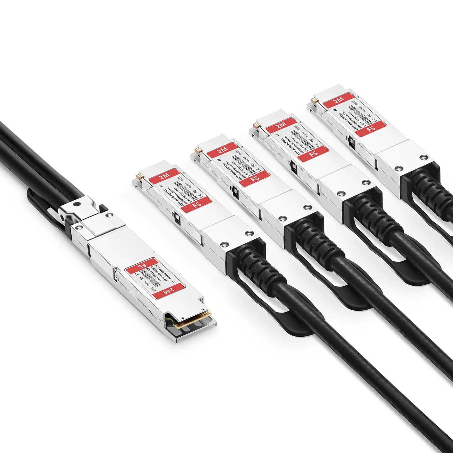 2m (7ft) 800G Twin-port OSFP 8 x 100G PAM4 Finned Top to 4 x 200G QSFP112 2 x 100G PAM4 Passive Direct Attach Copper Breakout Cable for FS Switches