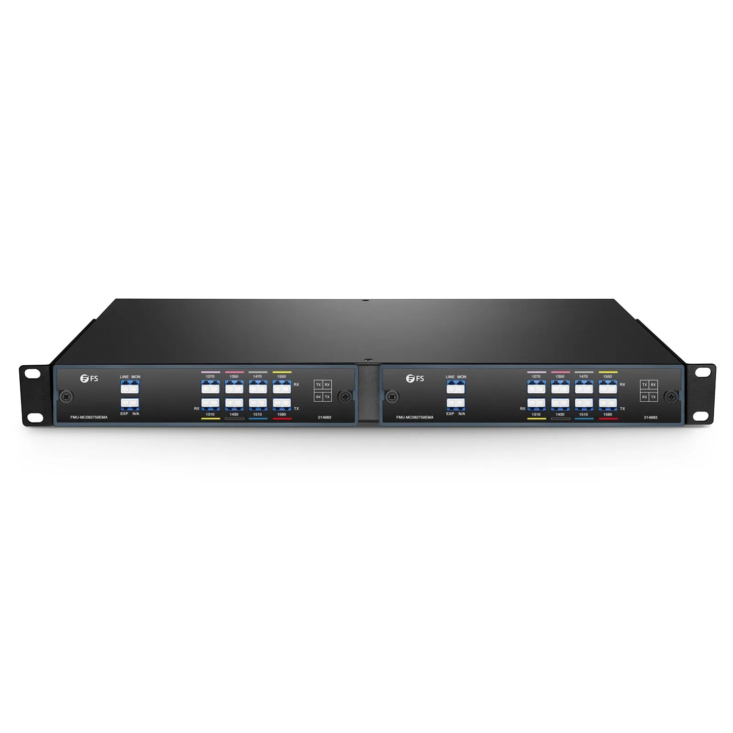 8 Channels CWDM Mux Demux, 1270-1590nm, with Monitor and Expansion Port, 4.5dB Typical IL, LC/UPC, Single Fiber, Side A, FMU Plug-in Module