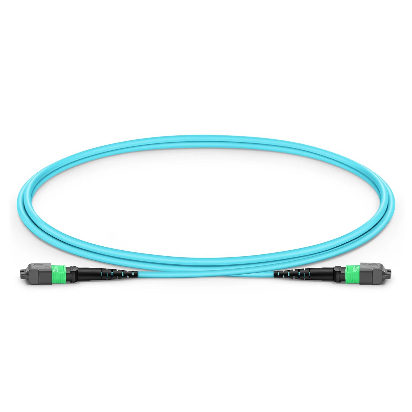 1m (3ft) MTP® Jumper, MTP®-16 APC (Female) to MTP®-16 APC (Female), 16 Fibers, Multimode (OM3), Plenum (OFNP), 0.35dB Max, Crossover, Aqua